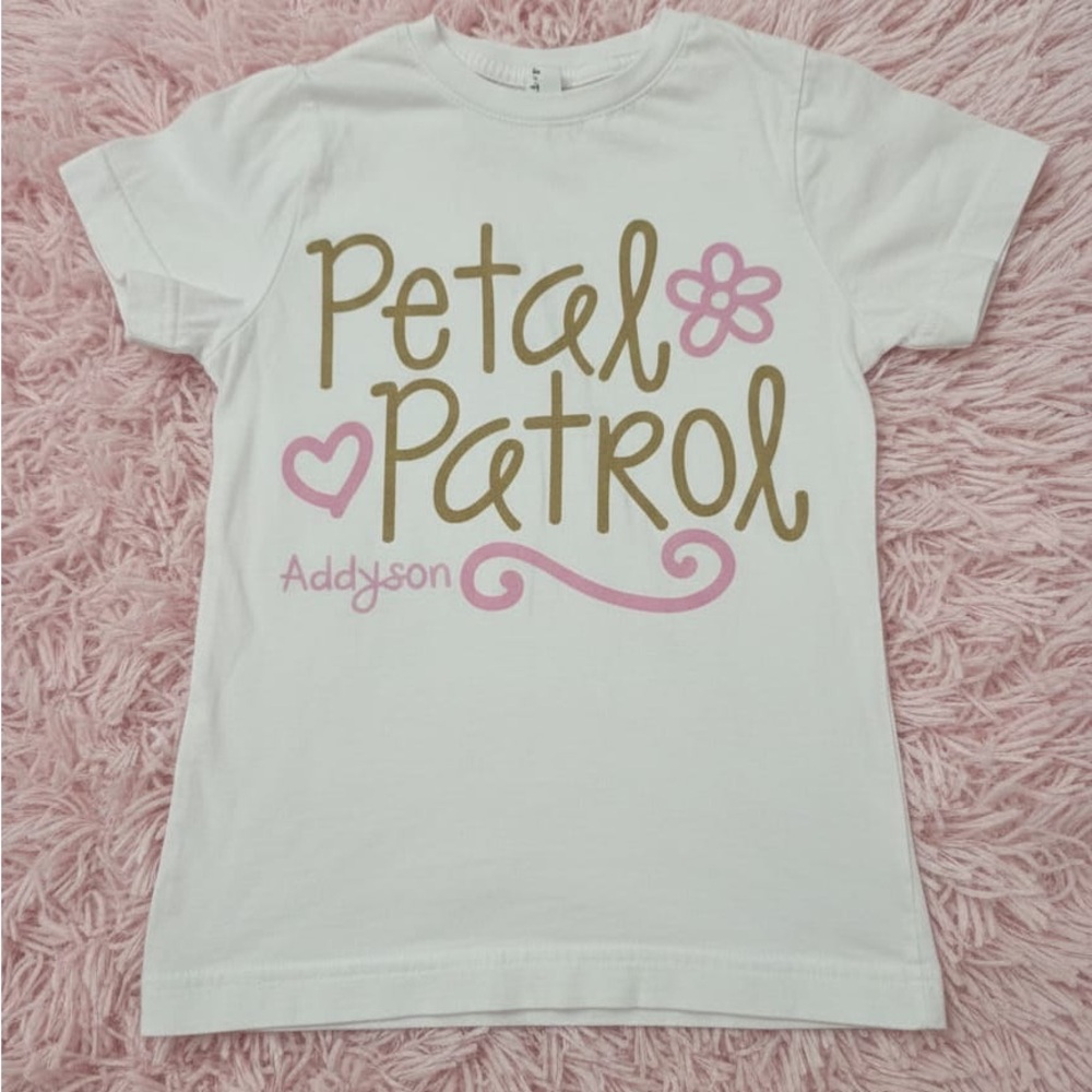 Dyson Kids White Tee with Pink and Gold Design